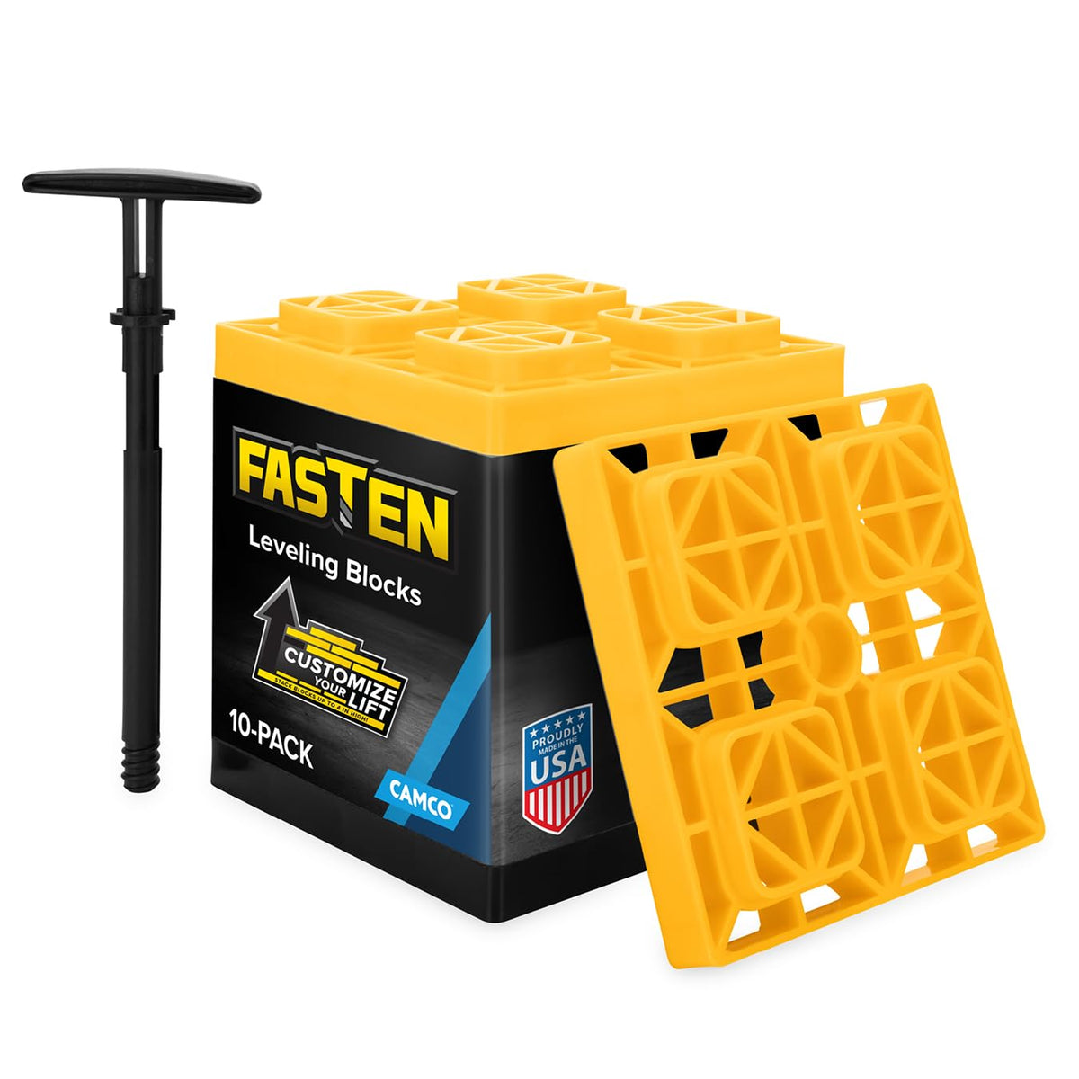 Camco FasTen RV Leveling Blocks - 8.5” x 8.5” x 1”- 10-Pk - Made in the USA