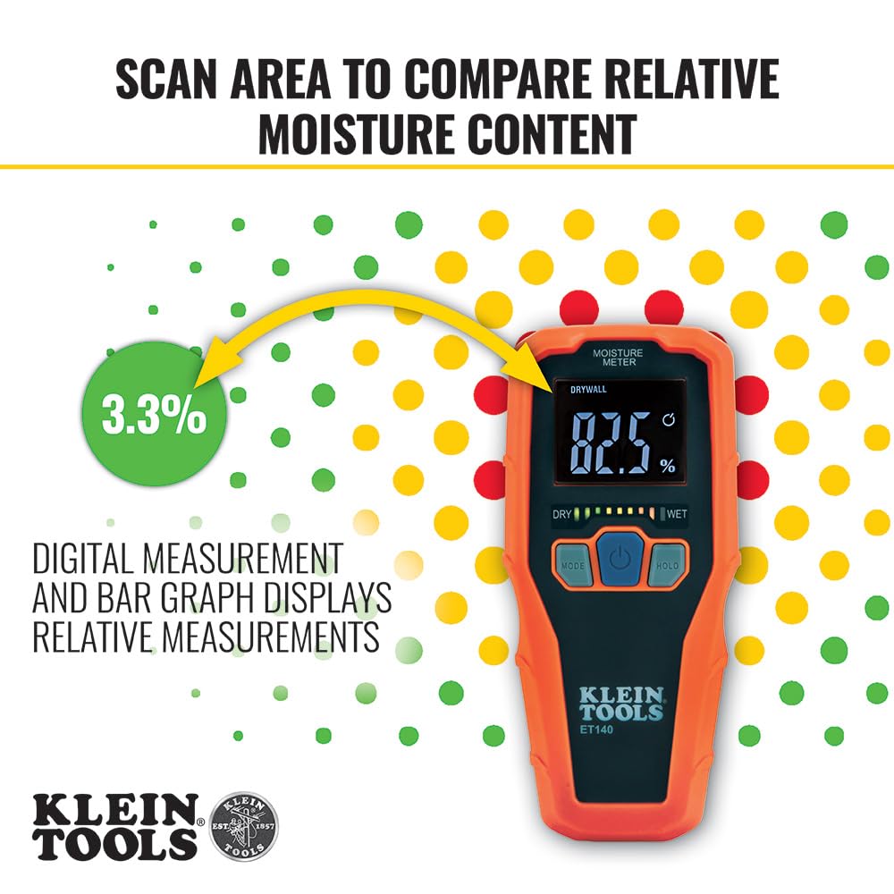 Klein Tools ET140 Pinless Moisture Meter, Detects up to 3/4-Inch Deep