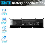 86Wh 69KF2 Battery Replacement for Dell G7 15 7500 G15 5510 5511 5515 5520 5521 XPS 15 9500 9510 9520 Precision 5550 5560 5570 Alienware M15 R3 R4