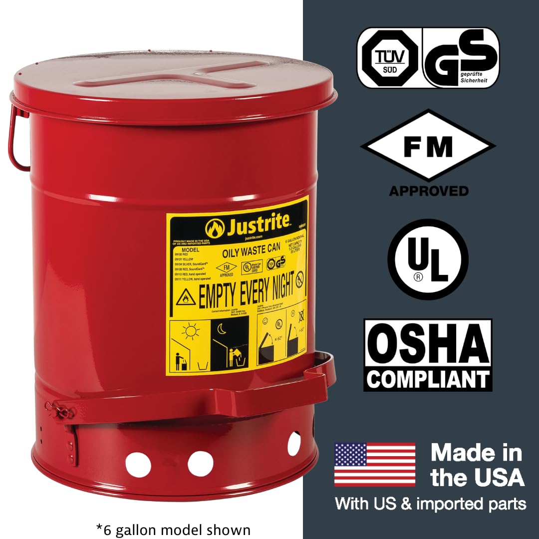 Justrite 6 Gallon Galvanized Steel Oily Waste Can
