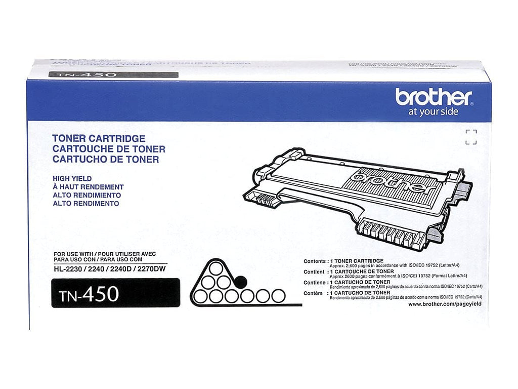 Brother Genuine High Yield Toner Cartridge, TN450, Replacement Black Toner, Page Yield Up To 2,600 Pages