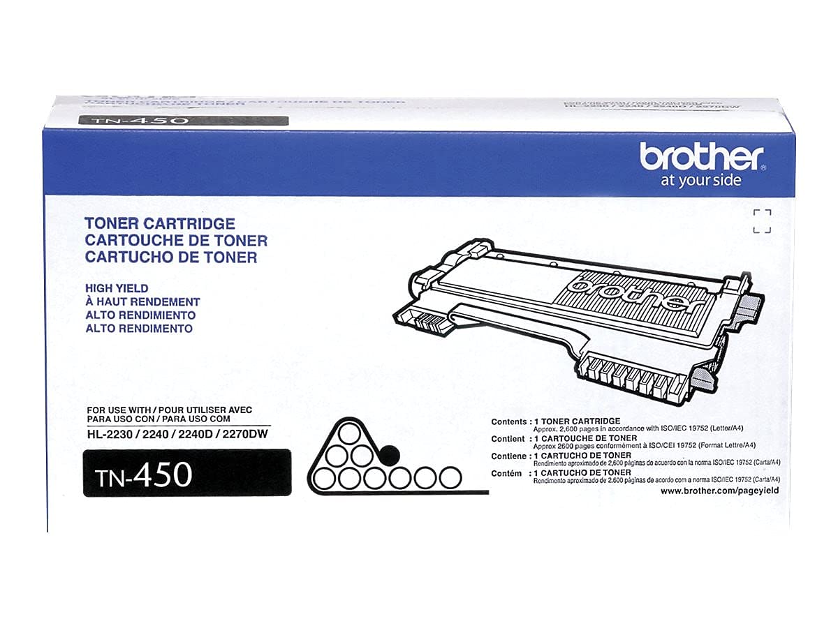 Brother Genuine High Yield Toner Cartridge, TN450, Replacement Black Toner, Page Yield Up To 2,600 Pages