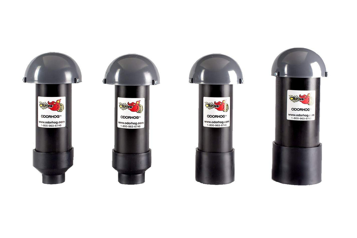 Vent Stack Pipe Filter 4 Sizes, Black ABS with Mushroom Cap, Removes Outdoor Septic and Sewer Odors (fits 1.5 or 2.0-inch)