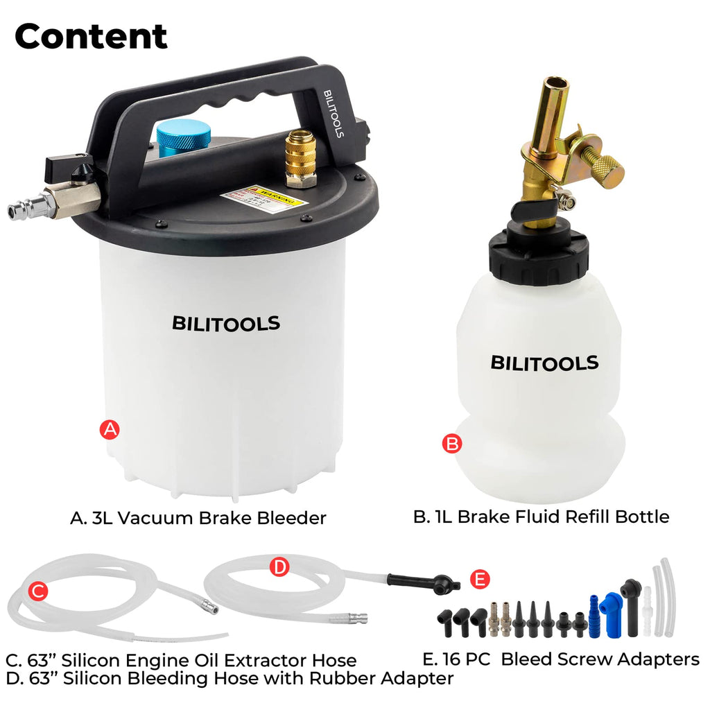 BILITOOLS 3L Universal Brake Bleeder Kit, Vacuum Brake Fluid Bleeding Tool