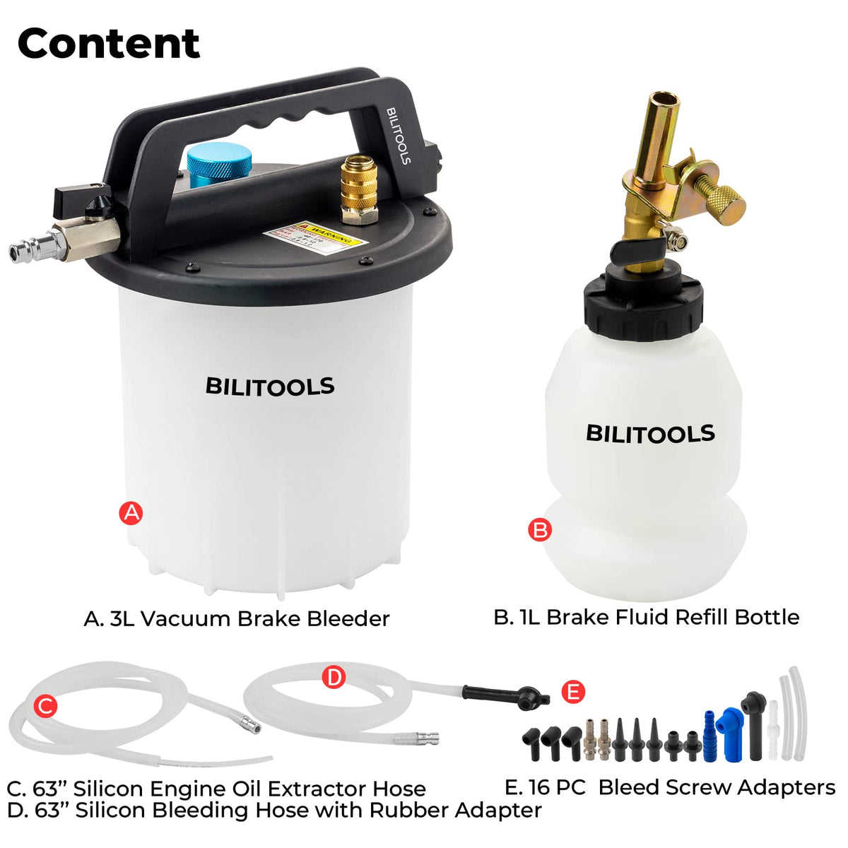 BILITOOLS 3L Universal Brake Bleeder Kit, Vacuum Brake Fluid Bleeding Tool