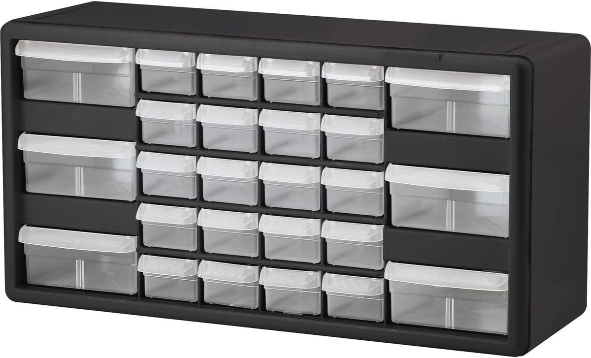 Akro-Mils 10126, 26 Drawer Plastic Parts Storage Hardware and Craft Cabinet, 20-Inch W x 6-Inch D x 10-Inch H, Black