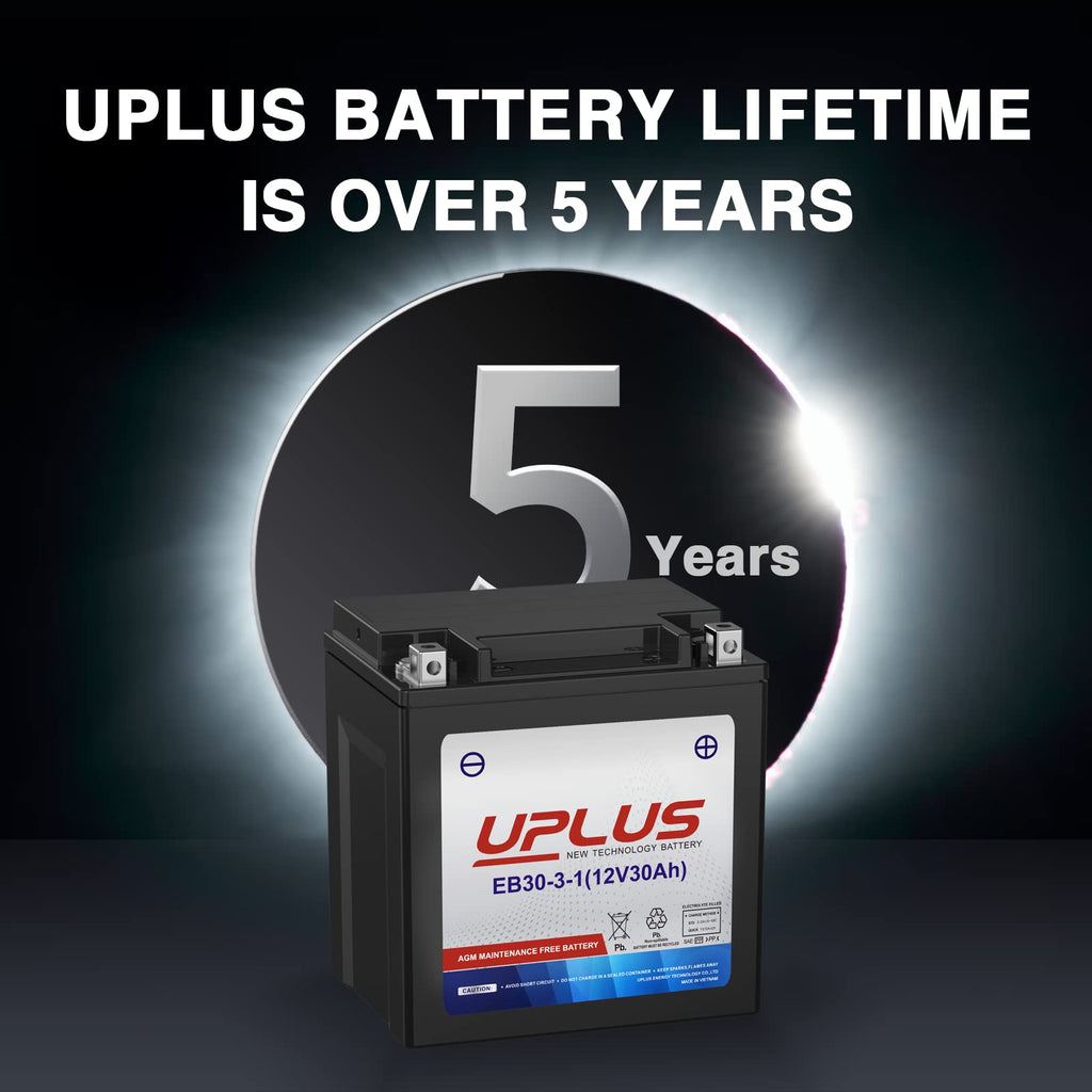 UPLUS YTX30L-BS Motorcycle Battery, YIX30L-BS Replacement Maintenance Free & High Performance, EB30-3-1 AGM Batteries ETX30L UTV Snowmobile ATV