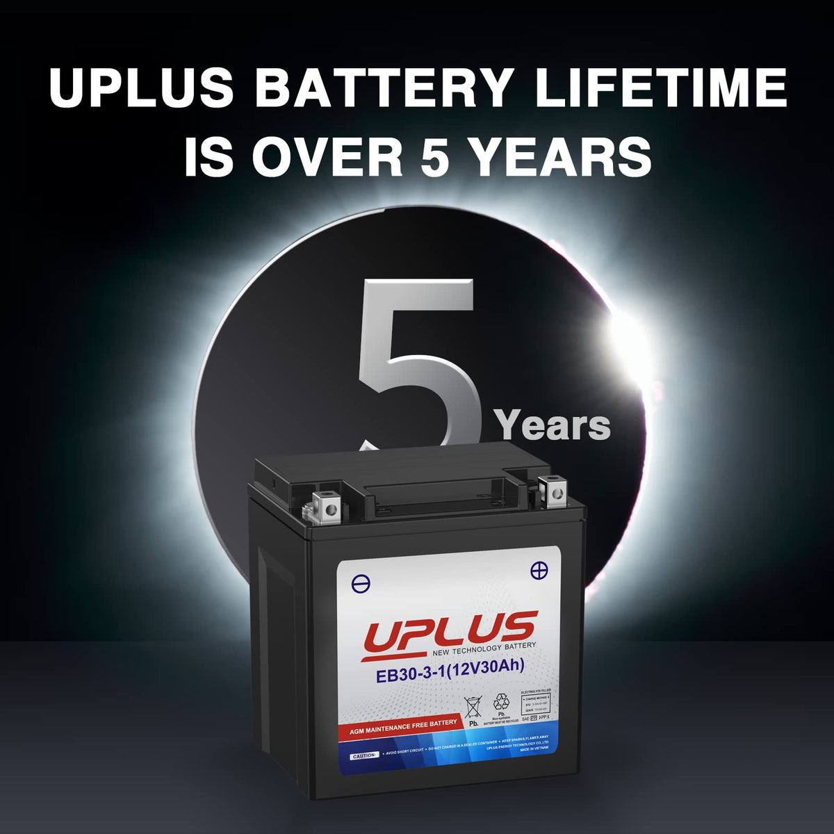 UPLUS YTX30L-BS Motorcycle Battery, YIX30L-BS Replacement Maintenance Free & High Performance, EB30-3-1 AGM Batteries ETX30L UTV Snowmobile ATV