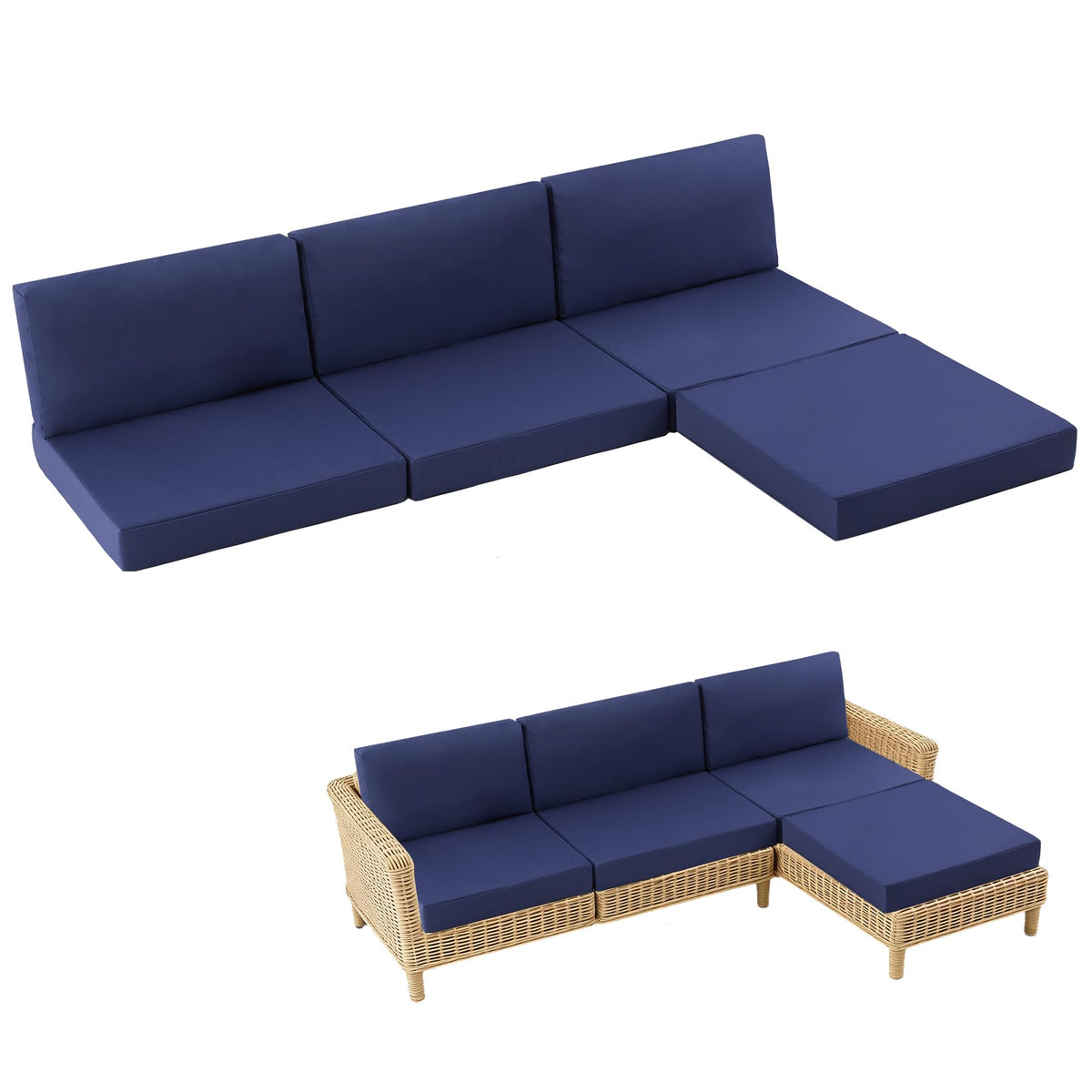 7-Piece Patio Furniture Cushions Set, Replacement Outdoor Cushions for 4-Seat Patio Sectional, Waterproof & Fade Resistant Deep Seat Cushion for