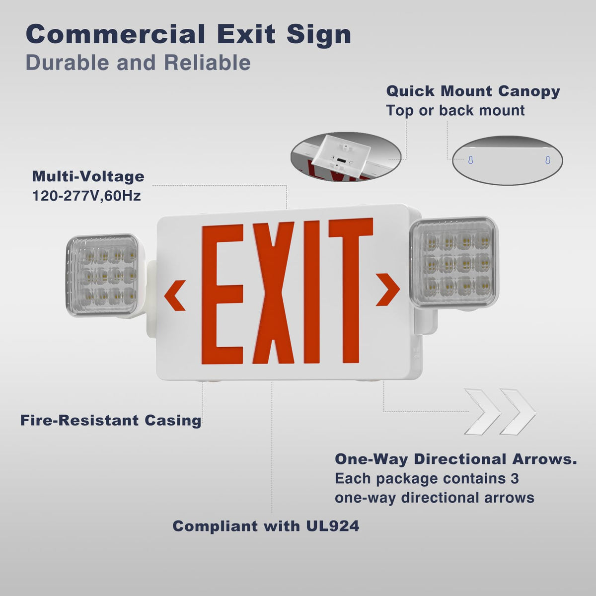2 Pack LED Exit Sign with Emergency Lights,UL 924,Battery Backup