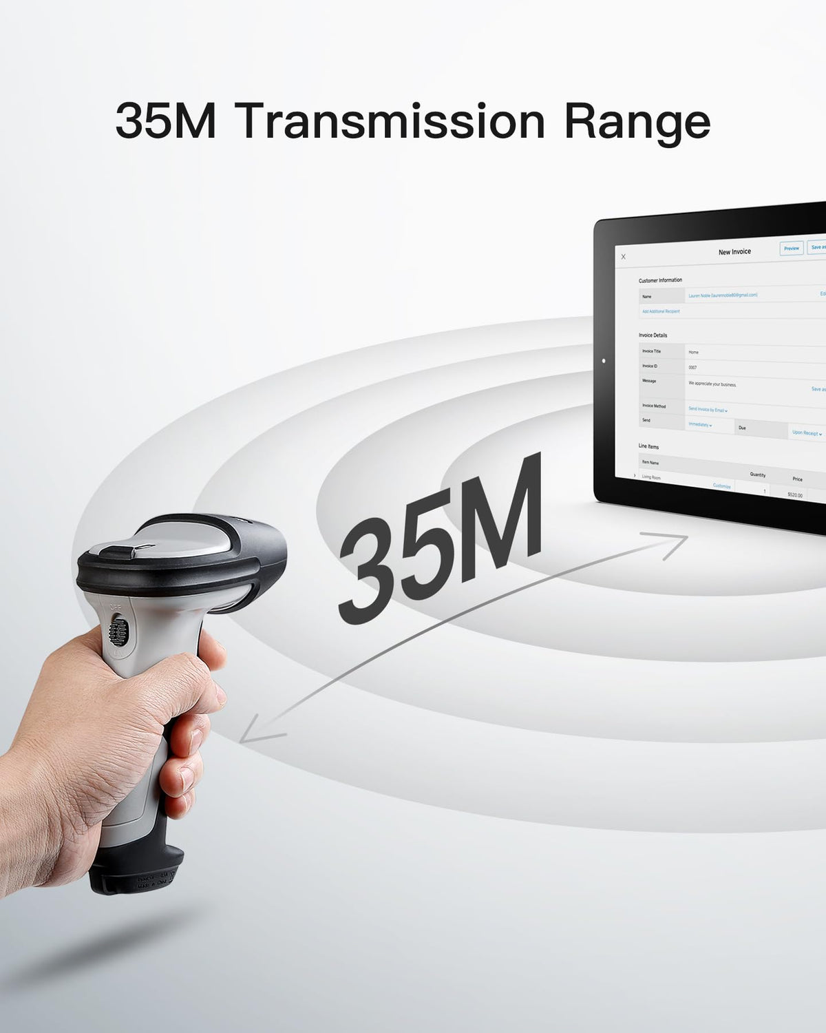 Inateck 1D Bluetooth Barcode Scanner, 2600mAh Battery, 115FT Range, BCST-70
