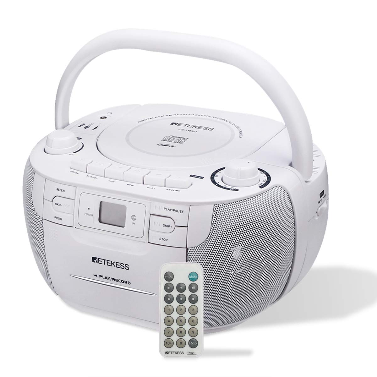 Retekess TR621 CD and Cassette Player Combo, Boombox CD Player(White)