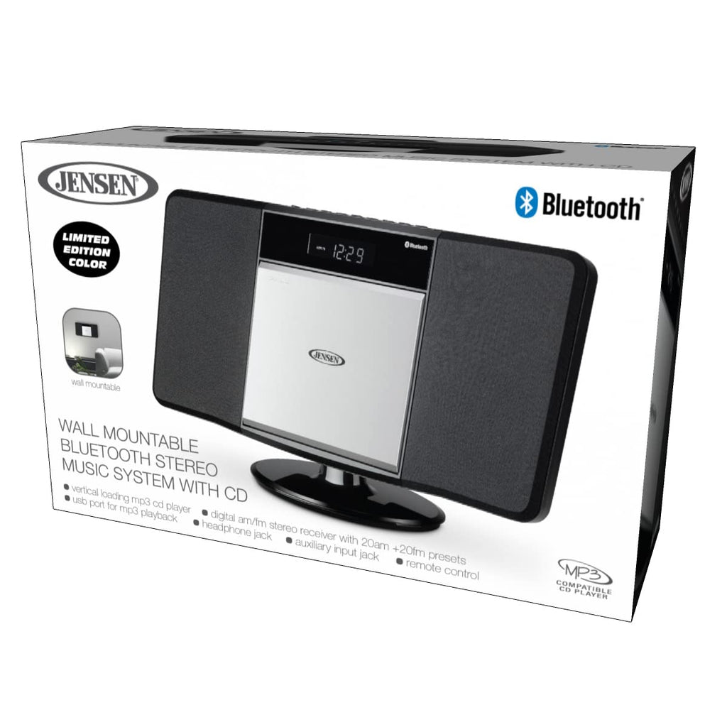 Jensen® JBS-300 Home Bluetooth Stereo Shelf Music System Speakers with MP3 CD Player Wall Mountable Digital AM-FM Radio, USB Port - Remote Included