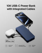 Belkin 10000mAh 23W Portable Power Bank w/ Integrated USB C and LTG Cables