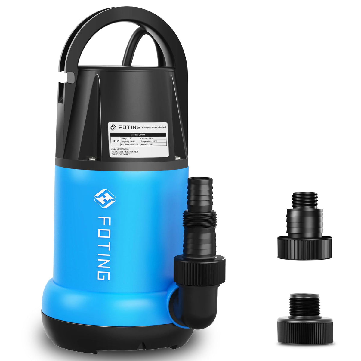 FOTING 1HP Sump Pump 4600GPH Clean/Dirty Submersible Water Pump