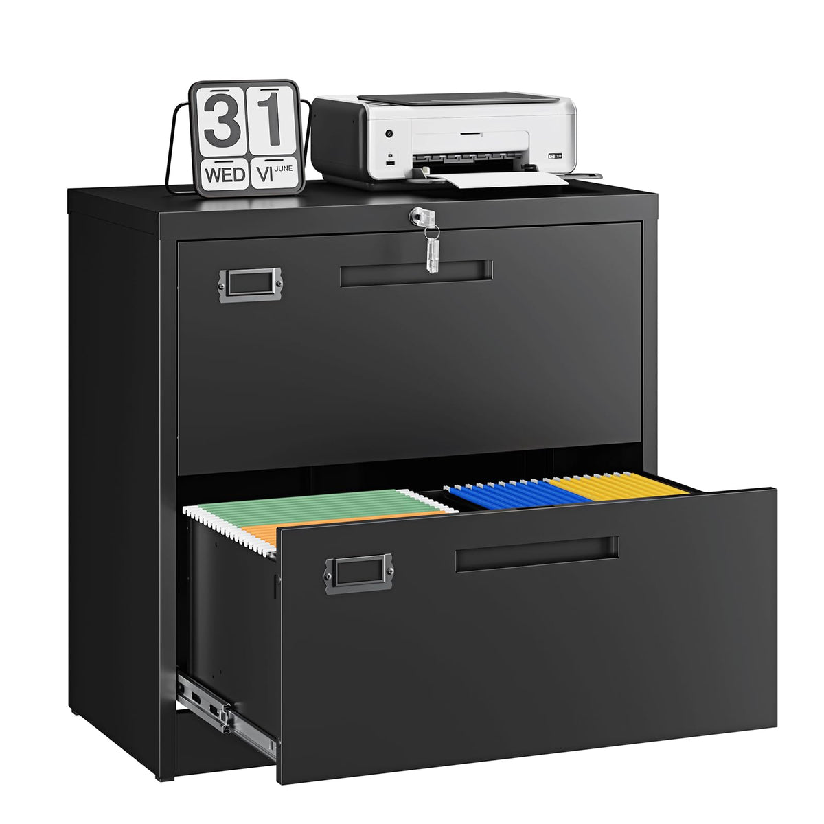 2 Drawer File Cabinet with Lock,Metal Lateral Filing Cabinet for Home Office,Hanging Letter/Legal/A4 Size (Black, H27.95×W28.35×D15.74)