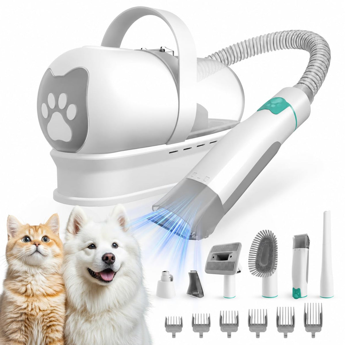 Dog Grooming Kit, Pet Grooming Vacuum with Pet Clipper Nail Grinder, Dog Hair Vacuum with 6 Pet Grooming Tools for Dogs Cats Shedding Grooming