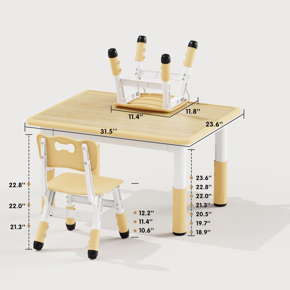 Adjustable Toddler Table and Chair Set, 31.5" L x 23.6" W Beige