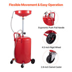 VEVOR 20-Gallon Waste Oil Drain Tank, Air Operated Portable Oil Drainer with Adjustable Funnel Height, Fluid Fuel Transfer Drainage with Wheels, Oil