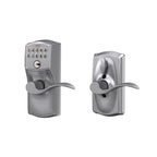 Schlage Electronic Keypad Lock, Lever Handle, Camelot Trim, Satin Chrome