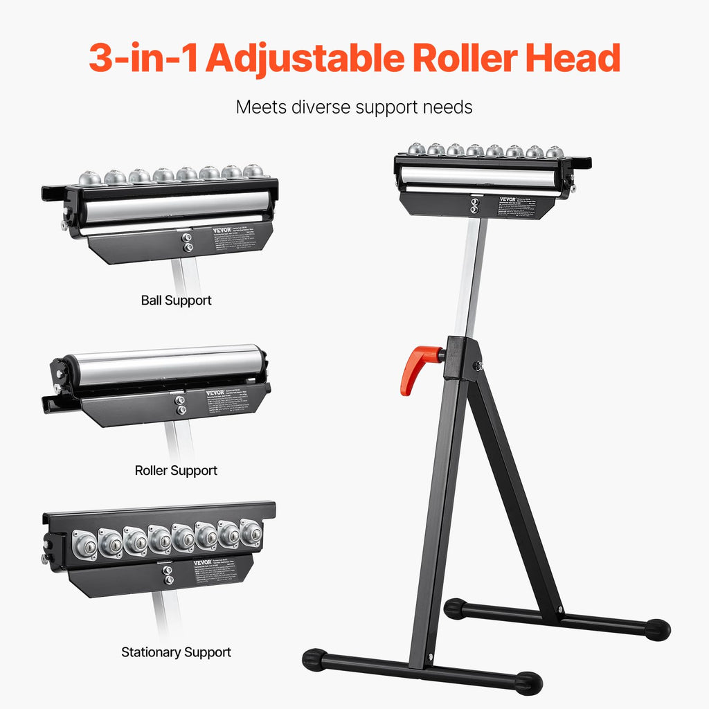 VEVOR Roller Stand, 300 lb Load Capacity, 26.8-42.5 in Adjustable Height, Folding Heavy Duty with 11.5 inch Polished Multi-Directional Roller Head