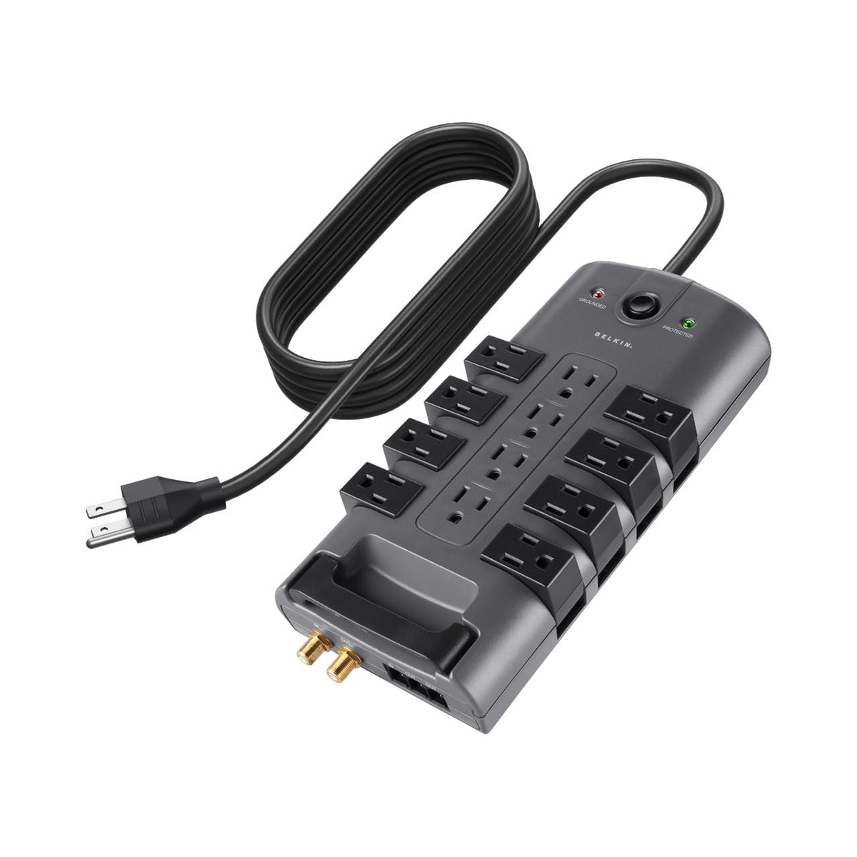 Belkin Surge Protector Power Strip w/ 8 Rotating & 4 Standard Outlets - 8ft Sturdy Extension Cord w/Flat Pivot Plug for Home, Office, Travel, Desktop