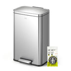 EKO Madison Brushed Stainless Steel 13.2 Gal/50L Kitchen Step Trash Can or Recycling Bin, Removable Inner Liner, Soft Close Lid, Fingerprint