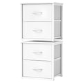 2-Pack Stackable Storage Drawers (4 Drawers Total), White Closet Organizer with Wooden Top & Metal Frame, Freestanding or Stackable Dresser for