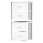 2-Pack Stackable Storage Drawers (4 Drawers Total), White Closet Organizer with Wooden Top & Metal Frame, Freestanding or Stackable Dresser for