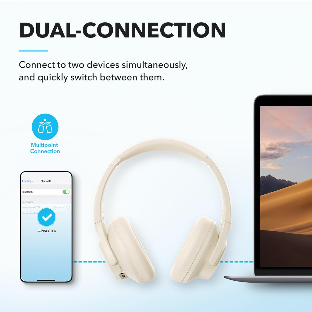 Soundcore by Anker Q20i Hybrid Active Noise Cancelling Headphones, White