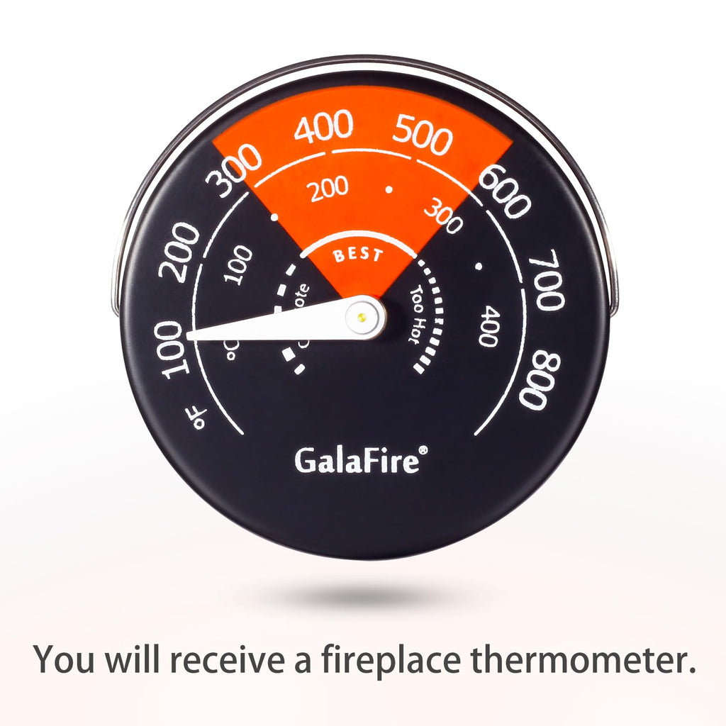 4-Blades Heat Powered Wood Stove Fan + Magnetic Thermometer, 122°F Start Non Electric Eco Fireplace Fan for Gas/Pellet/Log/Wood Burning Stoves