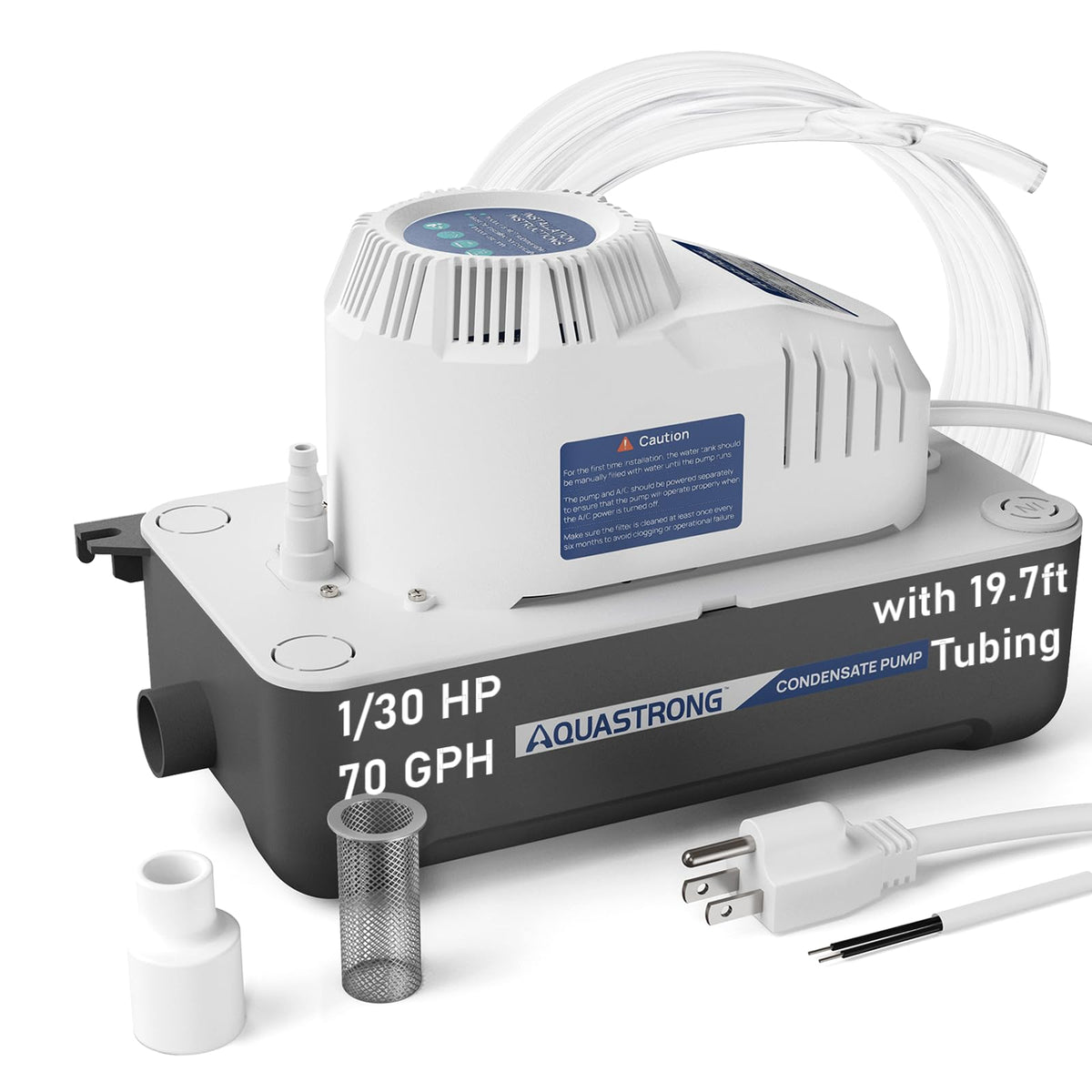 Aquastrong 115V 70GPH HVAC Condensate Pump, AC Condensate Remove Pump with Automatic Safety Switch & & 19.7ft Tubing for Air Conditioner, Furnace