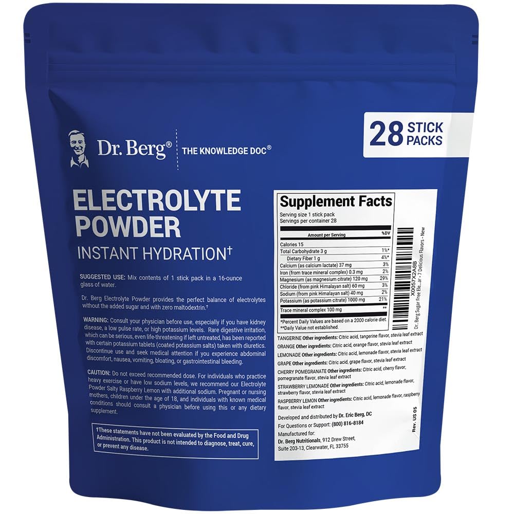 Dr. Berg Sugar Free Electrolyte Powder Packets (Variety Pack) - Daily Electrolyte Drink Mix - 28 Total Hydration Pouches Sugar Free - Keto