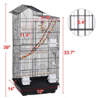 Yaheetech 39" Roof Top Flight Cage with Toys, Wrought Iron Bird Cage for Cockatiels, Conures, Lovebirds, Budgies & Small Birds