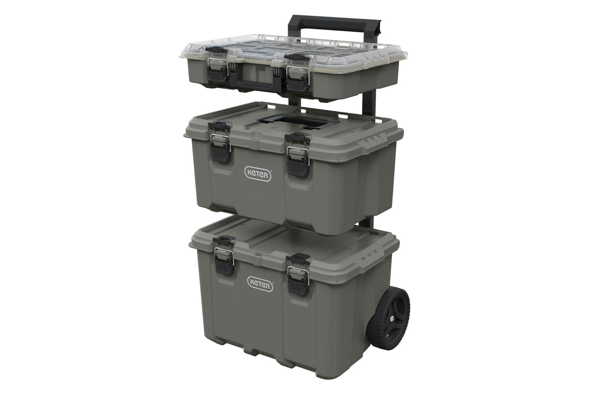 Keter Stack-N-Roll Outdoor Gear Organizer, 3-Piece Rolling Storage System