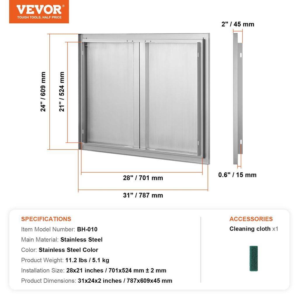 VEVOR BBQ Access Door 31" W x 24" H Double Outdoor Kitchen Vertical Door