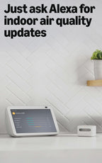 Smart Air Quality Monitor, Detects temperature, humidity, carbon monoxide, PM2.5 and VOCs, Get notifications when air quality drops, Works with Alexa
