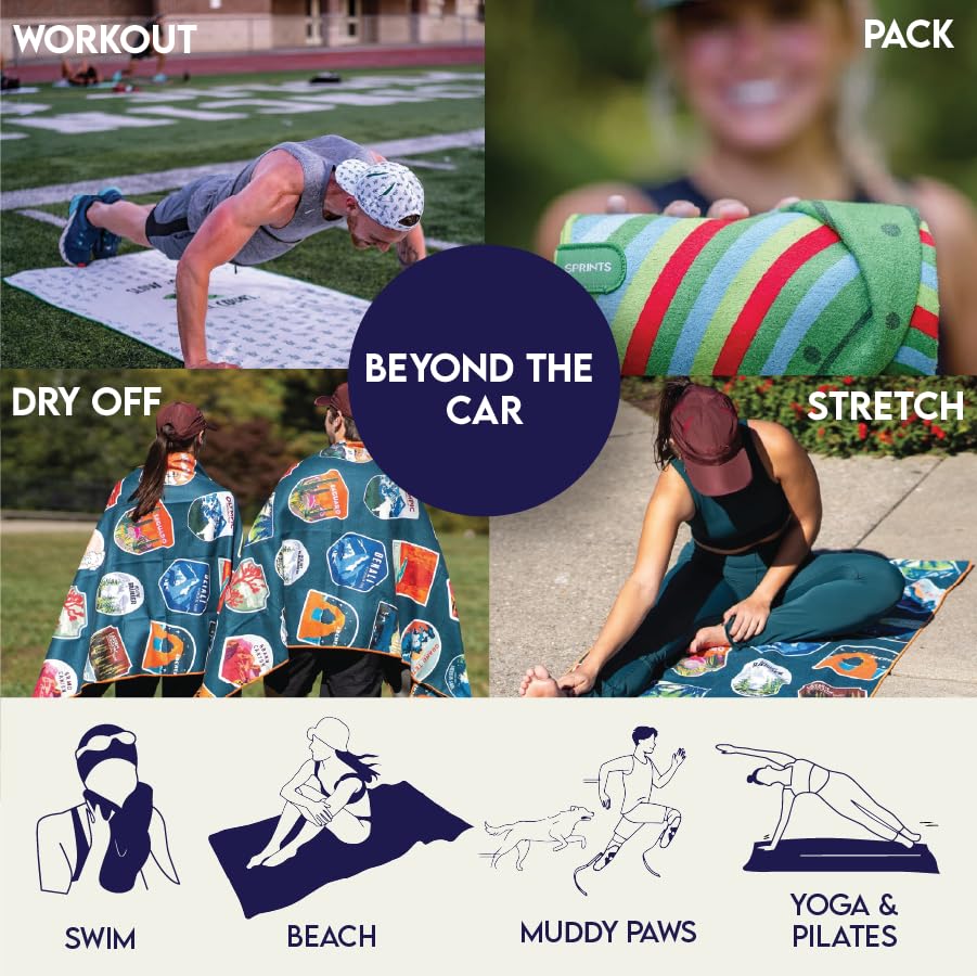 Sprints Prints Athletic Running Towel, Full-Sized, Car Seat Cover - Moisture Wicking (Midnight Mile)