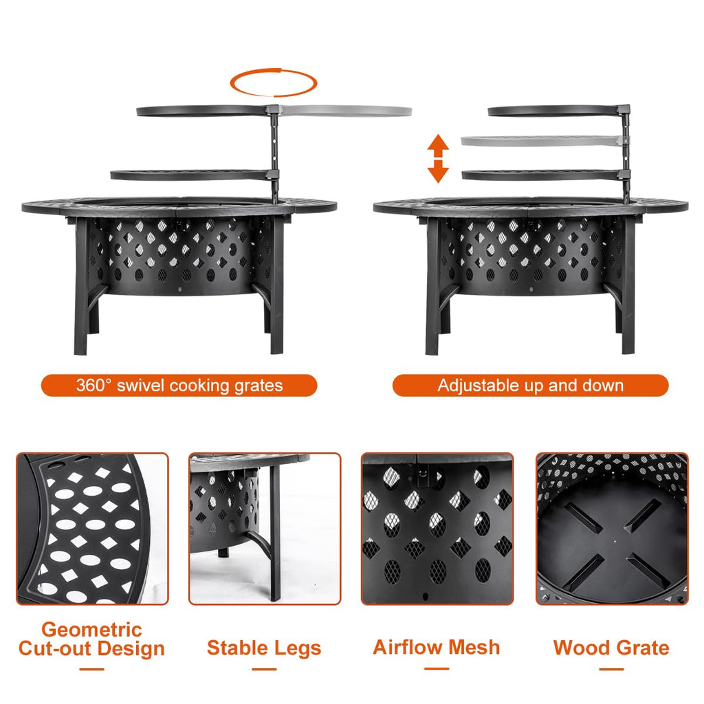 OutVue 42 Inch Fire Pit with 2 Grills, Lid, Poker