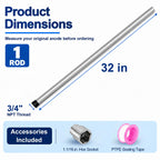 32" Magnesium Anode Rod for Hot Water Heater, 3/4" NPT