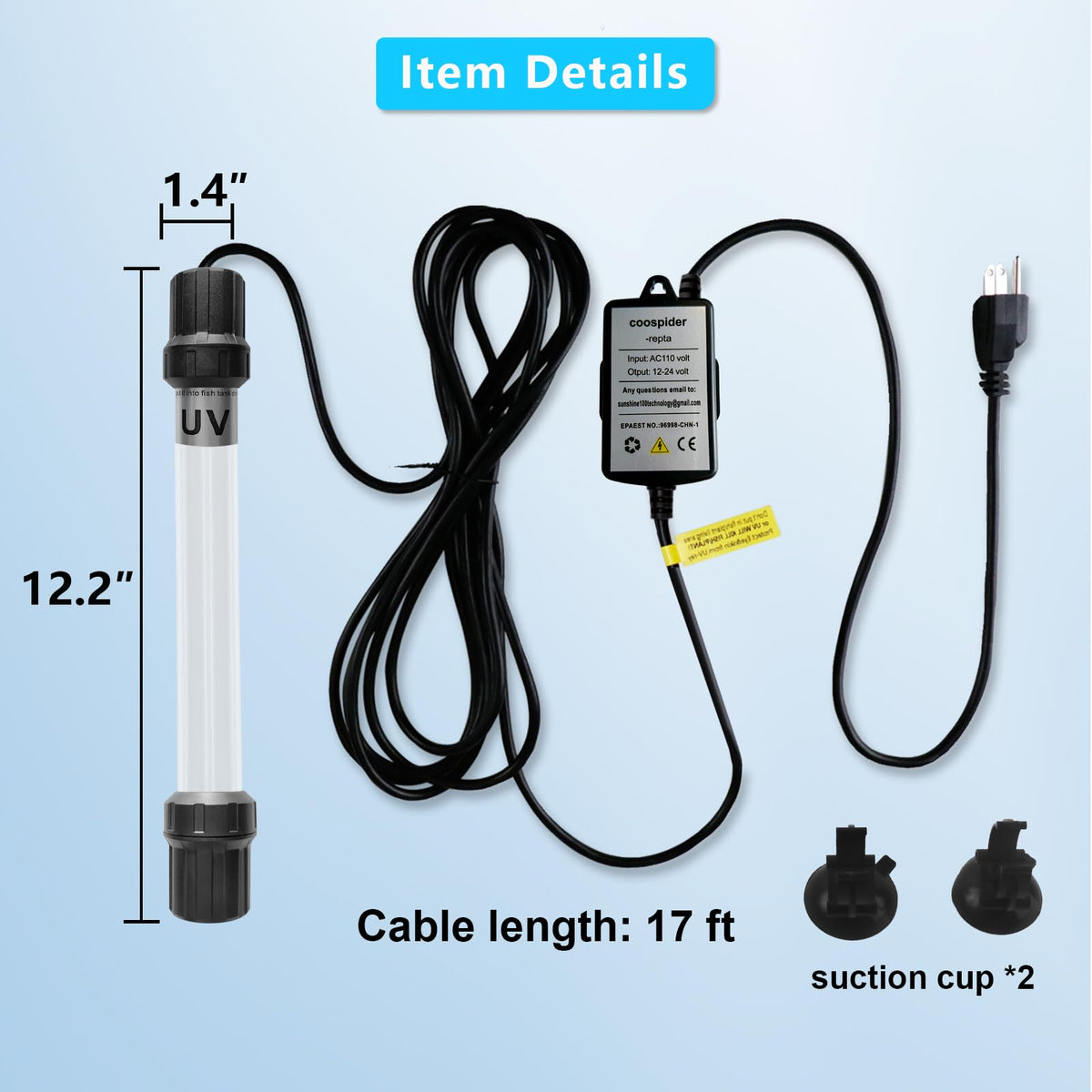18W Aquarium UV Light for 100-1000 Gallon, UV Pond Water Clarifier for Koi Pond, Swimming Pool, Spa, Large Fish Tank, Cold Plunge UV Light for Pond
