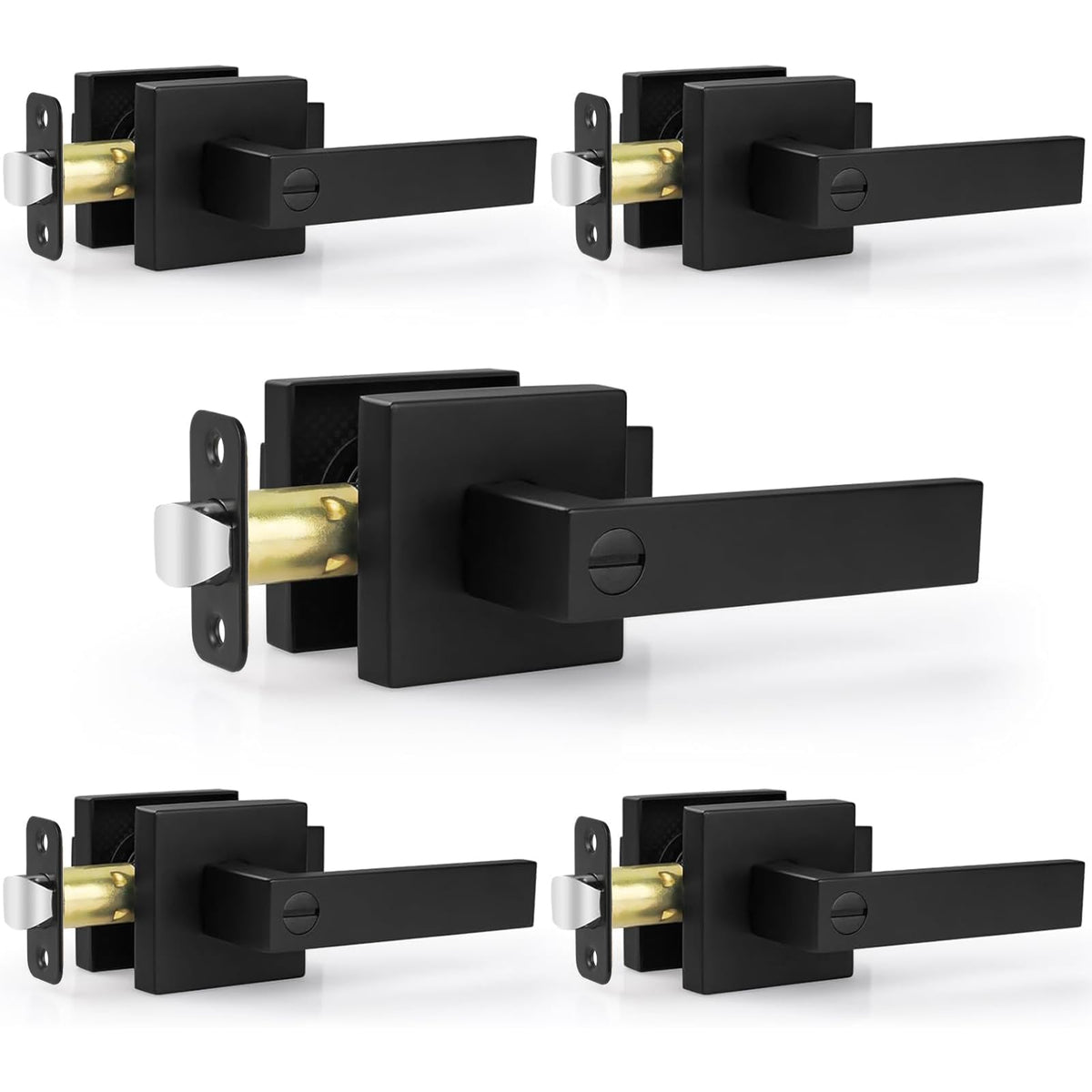 Estmoon 5 Pack Matte Black Door Handles Interior Door Knobs