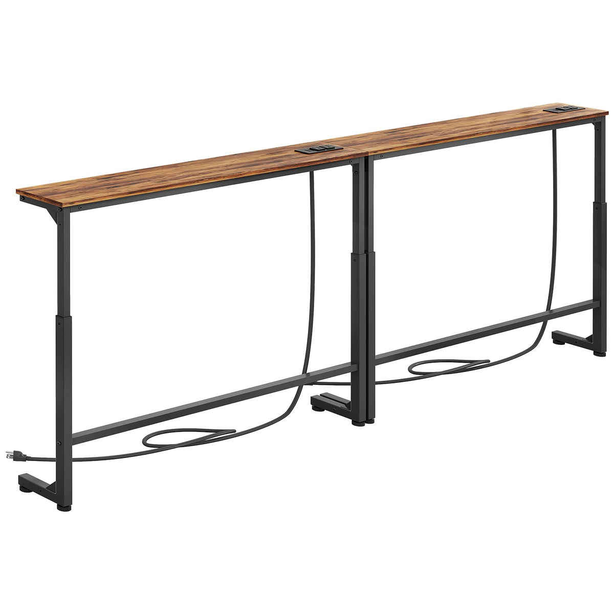 Kitstorack 2-Pack Narrow Console Table with Adjustable Height (25"-33") & 2 Power Outlets, Skinny Behind Couch Table, 78.8" Long x 5.9" Wide Sofa