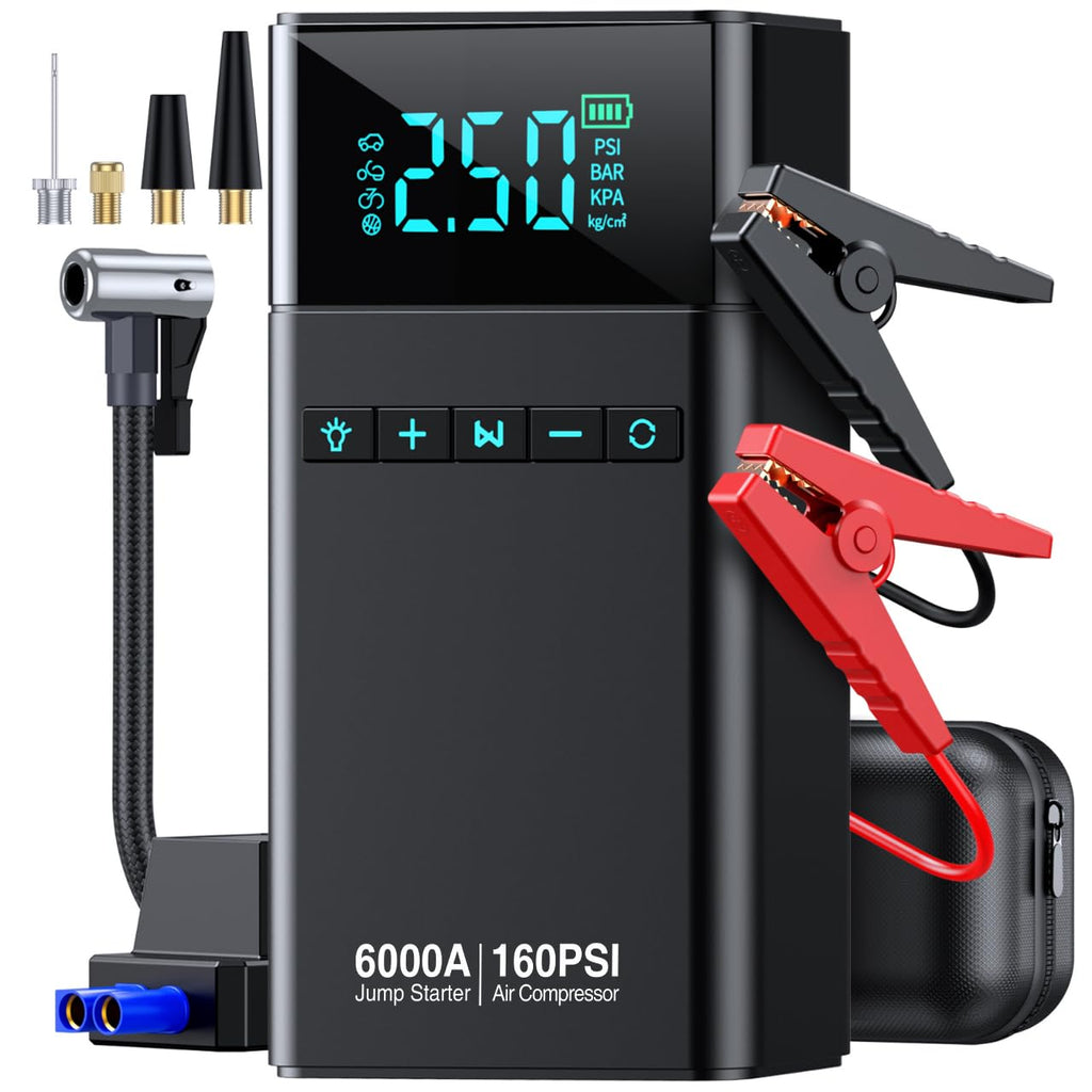 6000A Portable Car Battery Jump Starter with Air Compressor 160PSI