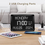 Digital Clock, 11.5" Large Display Calendar Clock with Day and Date, Indoor Temperature, Adjustable Brightness, Snooze,12/24H, DST for Home, Office