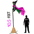 Halloween Decorations Outdoor – 10.5FT Animated Hovering Witch Animatronics with Sound & Footpad Activation – Spooky Flying Witch on Broom Decor for