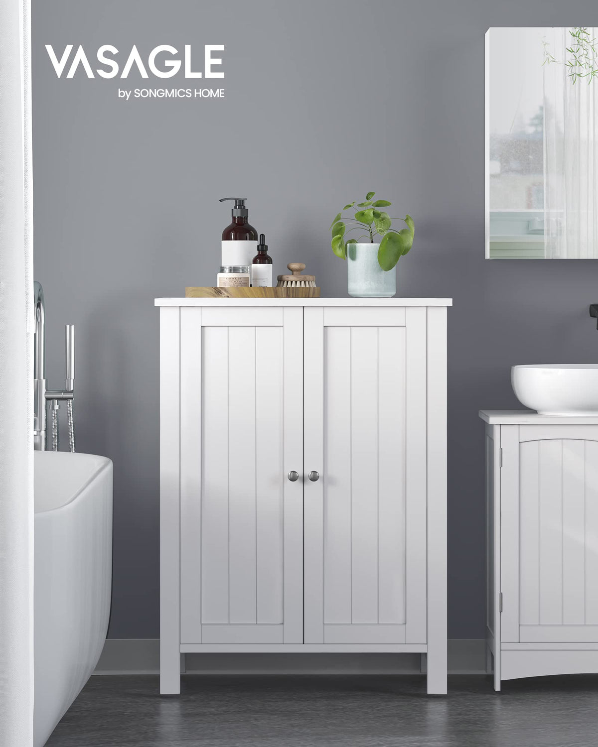 VASAGLE Bathroom Floor Storage Cabinet, 2 Doors , Cloud White