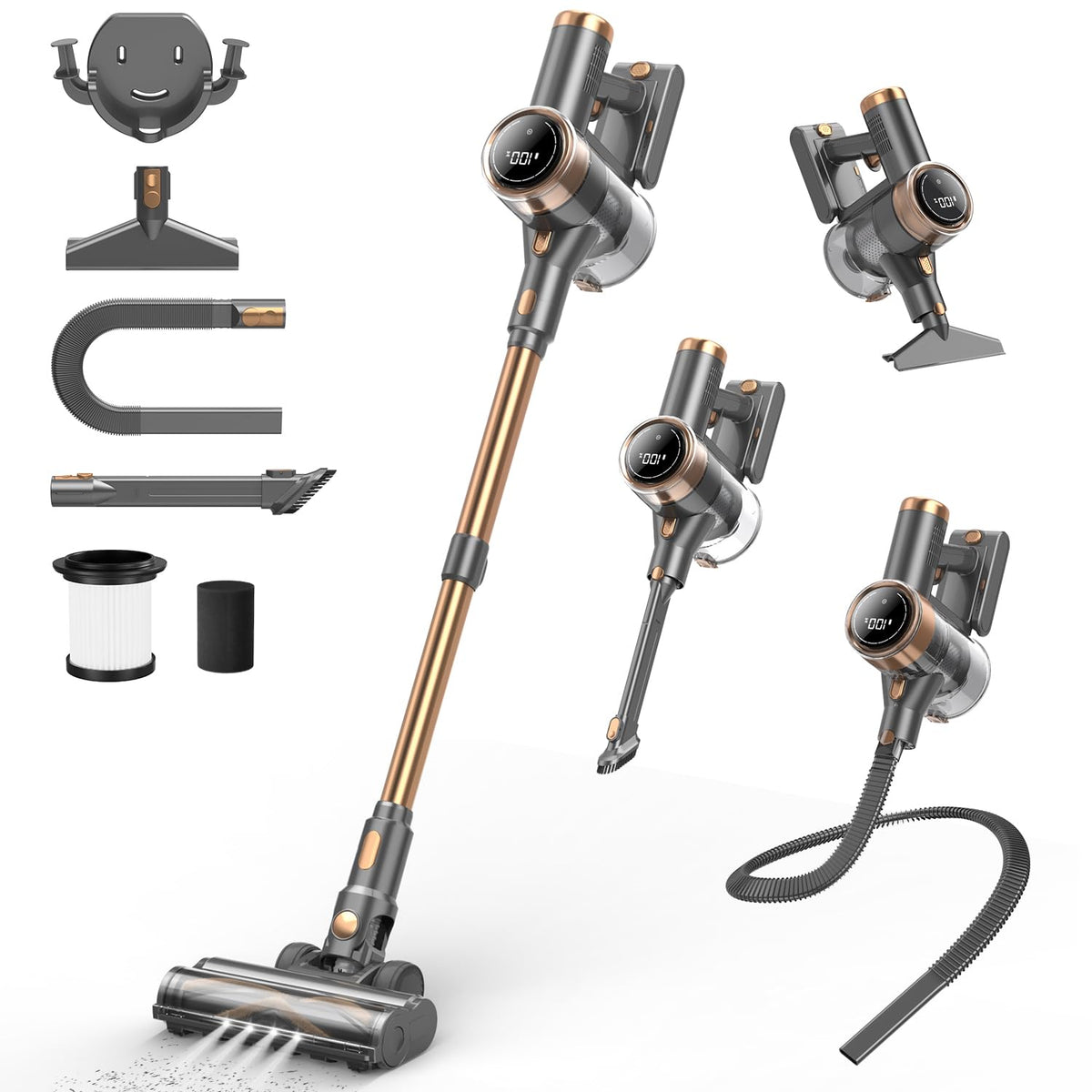 Cordless Vacuum Cleaner, 10-in-1 Lightweight Stick Vacuum with 45mins Runtime, Powerful Suction, LED Touch Screen, Rechargeable Vacuum Cleaners for