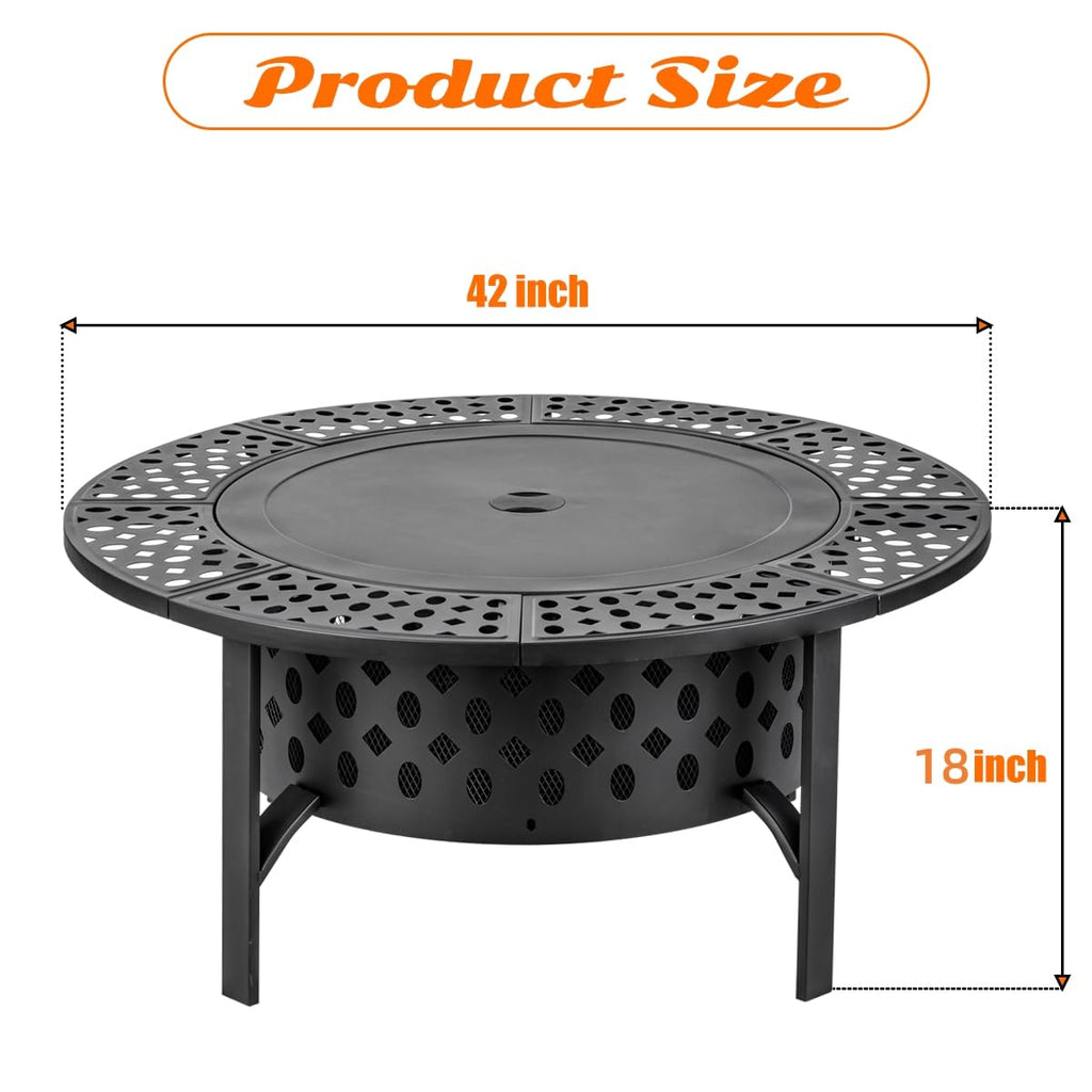 OutVue 42 Inch Fire Pit with 2 Grills, Lid, Poker