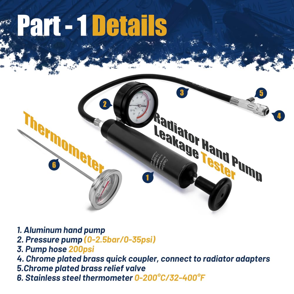 28pcs Radiator Pressure Tester Kit, Coolant Vacuum Refill Kit